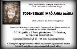 Elhunyt Todenbergné Imrő Anna Mária volt alpolgármester!